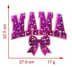 Nouvel arrivage : Patch thermocollant en chenille brodée de sequins, motif nœud 'Mama', grande taille 11 pouces/27,9 cm - Product Image 4