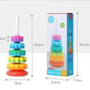 Premium Rainbow Spinning Tower Toy Strong Abs Plastic Stacking Educational Toy For Kids Rainbow Wheel Stacking Game