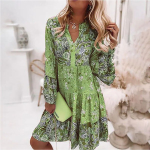 Nuovi <span class=keywords><strong>vestiti</strong></span> donna <span class=keywords><strong>manica</strong></span> <span class=keywords><strong>lunga</strong></span> donna temperamento scollo a V abbigliamento casual taglie forti abiti da sera da donna - Product Image 5