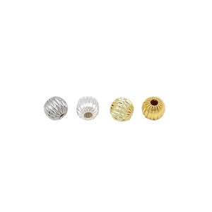 Accessoires de bracelet DIY : Perles citrouille à rayures verticales plaquées or 18 carats, Perles melon d'eau rondes creuses couleur or 14 carats inaltérable - Product Image 5