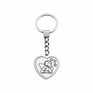 Portachiavi in metallo a forma di cuore con ornamento Angelo senza scatola - Product Image 2