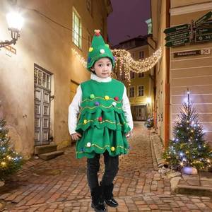 MS New Cute Dress Performance <b>Dance</b> <b>Christmas</b> Tree <b>Costume</b> Children's <b>Girl</b> Short Skirt with Hat - Product Image 2
