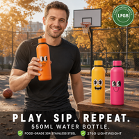 Bouteille d'eau en acier inoxydable à double paroi de 550 ml avec motif de dessin animé, boucle en silicone, logo personnalisé, fournisseur OEM ODM en gros