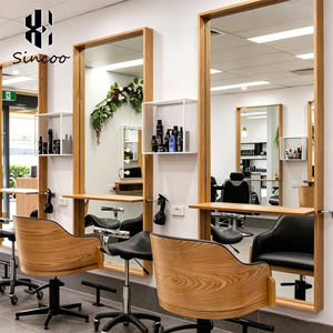 Modern Salon Styling Station <b>Mirror</b> Beauty Wall <b>Mirror</b> with <b>Table</b> Salon Solid Hair Salon Wood <b>Mirror</b> - Product Image 2