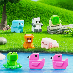Cute Cube Animal <b>Figurine</b> Miniatures for Doll's House Accessories Mini Flamingo Frog Resin Statue Ornaments <b>Garden</b> Decorations - Product Image 3