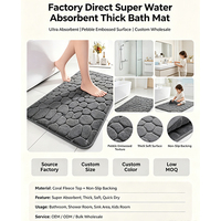 Tapis de bain en polaire corail super absorbant, épais, à motif galets, antidérapant avec support en PVC, coussin doux pour salle de bain, directement de l'usine