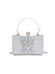 Bell Square Polyester Pearl-head Pleated Diamond-studded Box <b>Clutch</b> Sparkling Evening Party Crossbody <b>Wedding</b> Luxury Design - Product Image 3