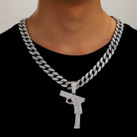 Hip Hop Or Strass AK47 Pendentif Avec Chaîne Cubaine En Alliage De Zinc Bling Rappeur Colliers