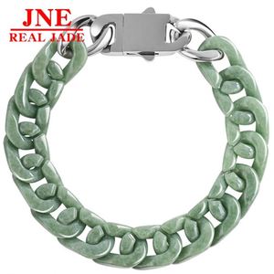 Bracciale a catena cubana con smeraldo naturale tipo A verde fagiolo, in acciaio al titanio, stile Hip Hop, per uomo e donna, alla moda - Product Image 5