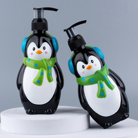 Bouteille en plastique PET de 310 ml, mignonne, en forme d'animal pingouin, pour gel douche, lotion, avec pompe et bouchon à vis, bouteille pour enfant