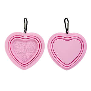 Tazón Plegable de Silicona en Forma de Corazón, Multicolor, Portátil, de Grado Alimenticio, para Perros y Gatos, con Clip para Llavero, para Uso en Exteriores - Product Image 1