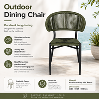 Chaise de salle à manger d'extérieur moderne et légère en rotin PE vert olive avec structure en aluminium pour restaurant, parc, villa, patio