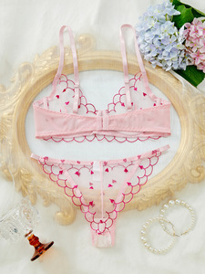 Ensemble de lingerie sexy Brian sur mesure, style européen et américain, léger, respirant, en maille brodée en forme de cœur - Product Image 5