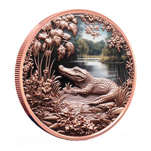 Оптовая продажа: 3D-медалька с высоким рельефом в виде крокодила, 1 унция, чистая медь 999 пробы, УФ-печать, круглая, с животным мотивом, быстрое производство, без стоимости пресс-формы - Product Image 2