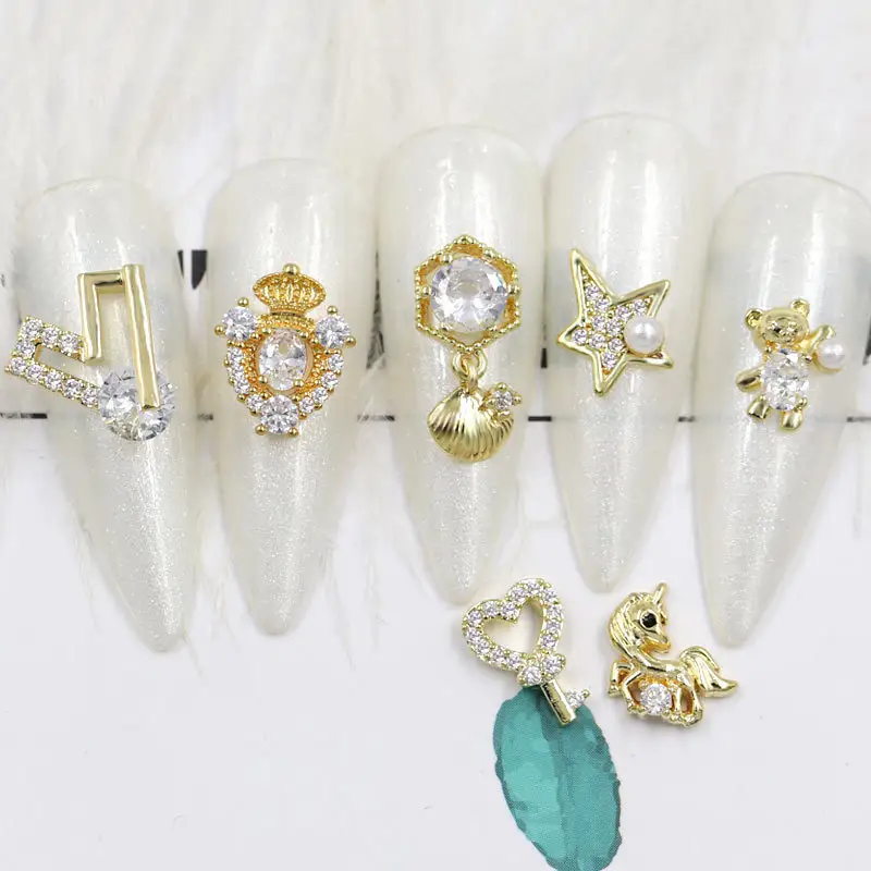 EBANKU-diamantes de imitación de circonia cúbica para Nail Art, adornos de Metal de varios tamaños, cristal 3D, para decoración de uñas