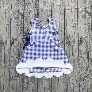 Vestido de Verano para Niña GSD3427, Diseño Personalizado, Estampado a Cuadros Azules, Sin Mangas, con Lazos, Venta al por Mayor - Product Image 2