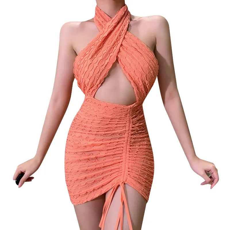 Allneon — robe décontractée imprimée pour femme, jupe sexy, à dos nu, croisées, vêtements d'été, 2022