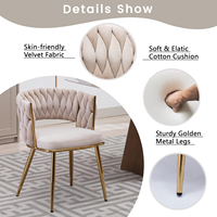 Chaises de salle à manger en tissu classique moderne, pieds en métal doré, dossier en velours tissé doux, design de luxe léger, meubles de maison HF