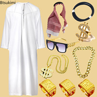 Costume d'Halloween pour adultes, Robe de Sjeikh Arabe de Dubaï, Abaya du Moyen-Orient, Tenue de Cosplay, Foulard de Luxe pour Fête aux EAU, Spectacle Scénique