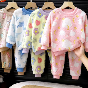 Set <span class=keywords><strong>Pigiama</strong></span> 2 Pezzi Autunno Inverno Unisex per Bambini Ragazzi e Ragazze Morbido Caldo in Pile Spesso - Product Image 2