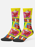Chaussettes de Noël imprimées numériquement en Spandex/Polyester, anti-bactériennes, prêtes à l'emploi, pour hommes et femmes, motif chocolat chaud jaune, collection de fêtes