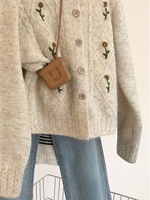 Pull pour femme vintage en mélange de laine doux et standard, anti-boulochage, à col bénitier, imprimé floral, tricoté à la machine, boutonné, collection printemps délicat