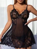 Set Lingerie Wanita Seksi Bahan Jersey Berenda, Bernapas, Bordir, Transparan, Gaun Tidur, Bra, Celana Dalam, Ukuran Besar, Laris Manis