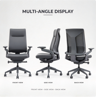 Chaise de bureau ergonomique à dossier moyen avec revêtement en cuir PU, accoudoirs réglables et base pivotante pour espace de travail commercial