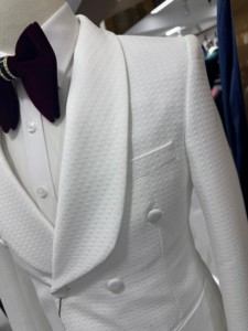 Elegante Pecho Blanco trajes de <span class=keywords><strong>hombre</strong></span> chal solapa longitud Regular Slim Fit boda Blazer 3 piezas chaqueta pantalones chaleco ropa - Product Image 5