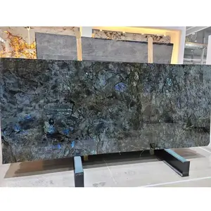 Granit alami ubin lantai Lemurian Labradorite granit biru untuk Panel dinding dan ubin lantai
