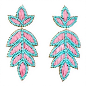 Pendientes de Aro con Forma de Flor, Chapados en Oro, con Cuentas, Estilo Bohemia, Elegantes, para Fiesta, de Resina Acrílica, para Mujer - Product Image 4