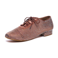 LUOQIAO L605 Chaussures de danse Jazz et Latine pour hommes, bronze satiné, strass étincelants, bout fermé, semelle plate, à lacets, performance, talon bas de 1 cm
