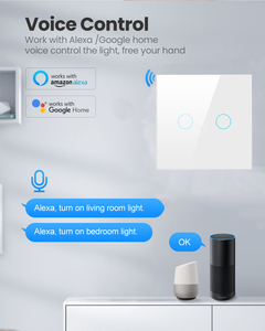 SZMYQ 2Gang 220V Smart Home Interruptor de pared táctil Tuya <span class=keywords><strong>Alexa</strong></span> Control de voz Interruptores de luz UE Neutral Nueva <span class=keywords><strong>generación</strong></span> 220V Luz inteligente - Product Image 4