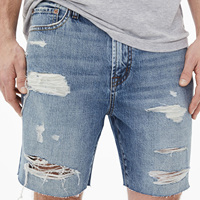 2021 Unisex Solid Button Breathable Super Fly Straight Denim Fitness Damage Washed Plus Size Jeans Shorts Wholesale Custom