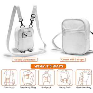 White Nylon Crossbody Bag <strong>Mini</strong> Waist Belt Sling Bag <strong>Backpack</strong> with Adjustable Strap Women Lightweight &amp; Multi-Pocket Design - Product Image 2