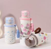 Gobelet isotherme en acier inoxydable 316 pour enfants, avec poignée portable, pailles doubles rebondissantes, coffret cadeau