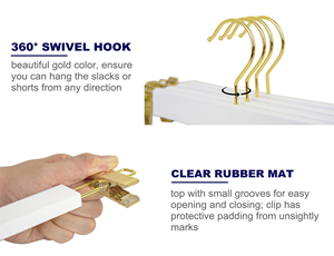 Bestsellers Factory Wholesale Golden <b>Hook</b> White Wooden Hangers Wood Hanger with High Quality Trousers Pant Hanger - Product Image 3