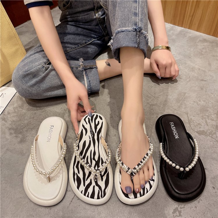Girls Slipper Sandals Casual Flat-bottomed Pearl Beach Shoes Women Comfortable Slippers