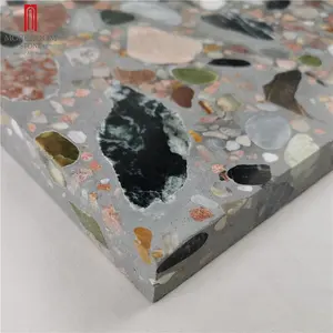 China Factory Custom Polished Artificial Stone Black Marble Large Chips White Precast Terrazzo