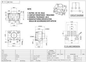 Jinbeili TS-06230 momentary Tactile chuyển Top-Mount SMT loại với 3 thiết bị đầu cuối - Product Image 6