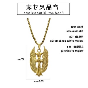 yunnique Stainless Steel <b>Cross</b> Pendant Necklace With Wings Gold Color Fashion Hip Hop Men's Jewelry - Product Image 2