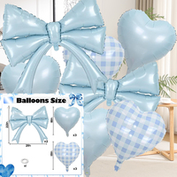 Ensemble de ballons en aluminium bleu ciel avec nœud et ballons en mylar à motif cœur écossais pour la décoration de fête de naissance, anniversaire de garçon ou révélation du sexe