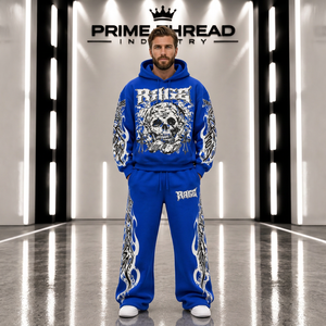 Ensemble de survêtement personnalisé pour homme avec motif tête de mort, sweat à capuche oversize et pantalon de survêtement ample à jambes larges, style streetwear, deux pièces - Product Image 1