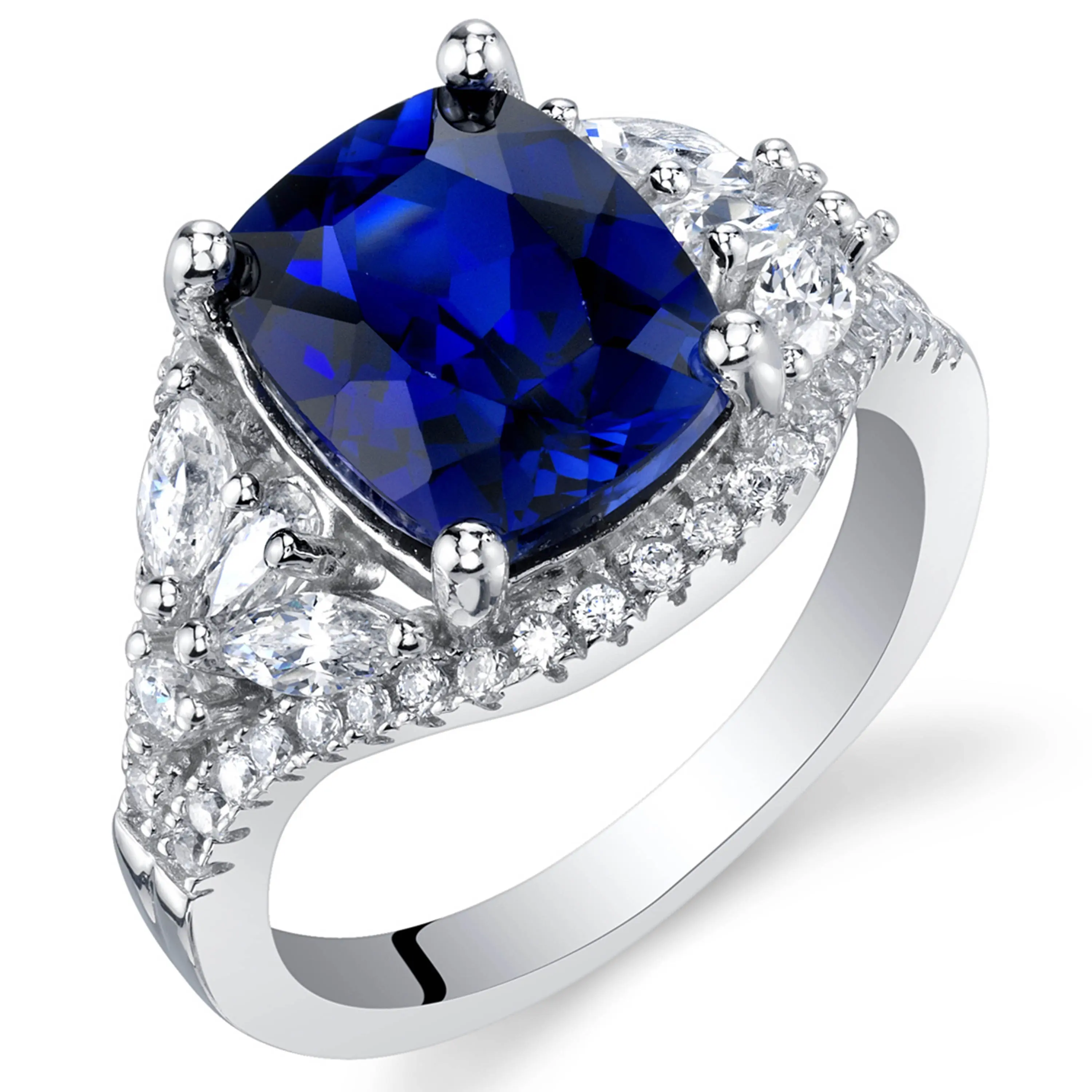 925 Sterling Silver Premium Luxury Sapphire Ring Ring With White Trim