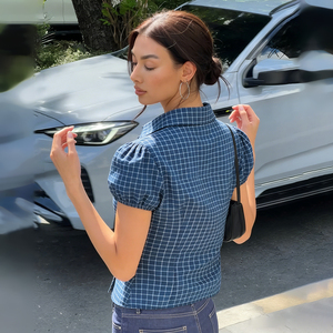 Women's Plaid Button Down Shirt Lapel Collar Woven School Style Basic Casual Blouse Clearance Price <b>Top</b> - Product Image 6