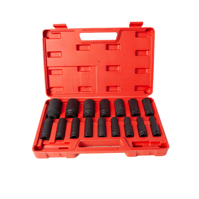 10mm-32mm Industrial 16-Piece Cr-Mo Square Impact Set Black Phosphate Finish for Auto Repair Hand Operated Deep