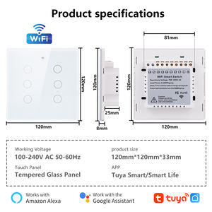 Bingoelec 2024 nouveauté 6 boutons brésil lumière tactile interrupteur WIFI Alexa <span class=keywords><strong>Google</strong></span> maison intelligente interrupteur mural - Product Image 4