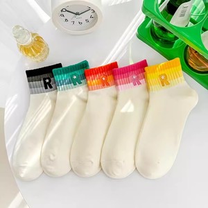 Women Ankle <b>Socks</b> Gradient Color Stripe Breathable Cotton <b>Polyester</b> Casual Low Cut Boat <b>Socks</b> - Product Image 1