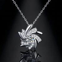 Collier pendentif en moissanite en forme de fleur, argent 925 plaqué rhodium, coupe brillante ronde, style romantique pour femme, chaîne en boîte
