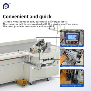 Máquina de coser industrial de cama plana de cinco hilos de alto rendimiento con alimentación automática, cabezal motorizado para empalme de cortinas y puntada de seguridad. - Product Image 4